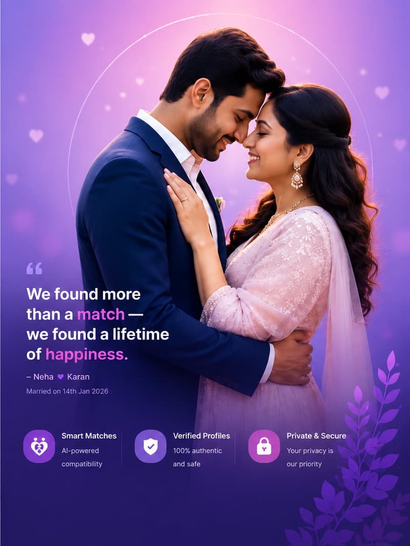 We found more than a match — a lifetime of happiness. Neha & Karan, married Jan 2026.